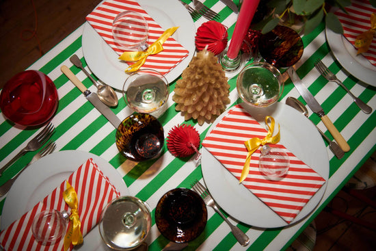 Green and White Broadway Stripe Tablecloth 100% cotton