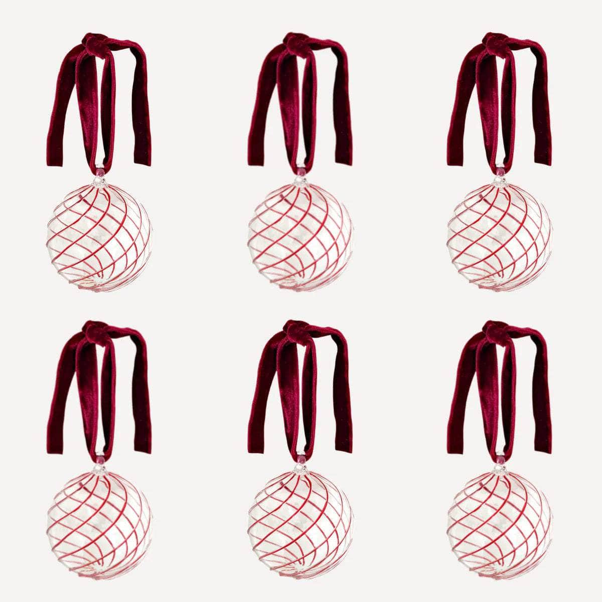 Box of Six Swirl Glass Baubles - Red