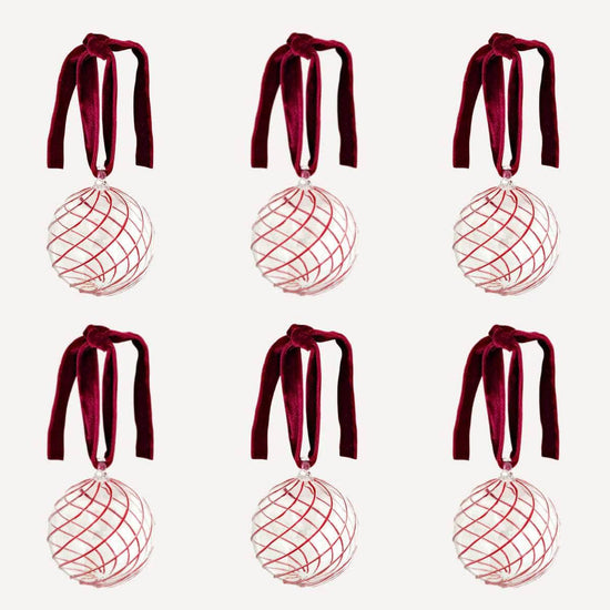 Box of Six Swirl Glass Baubles - Red