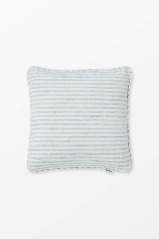 Turquoise + White Striped Linen Cushion