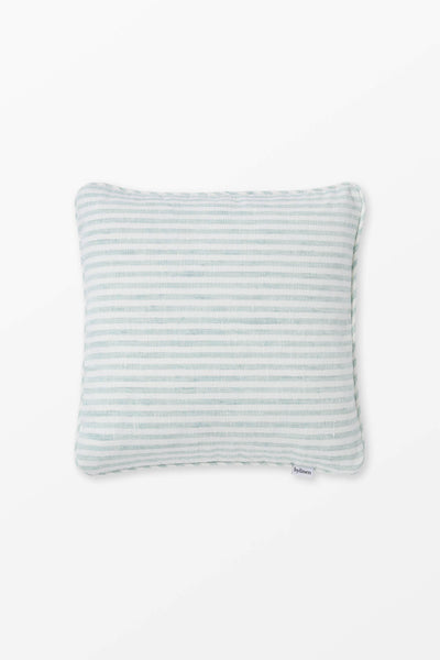 Turquoise + White Striped Linen Cushion