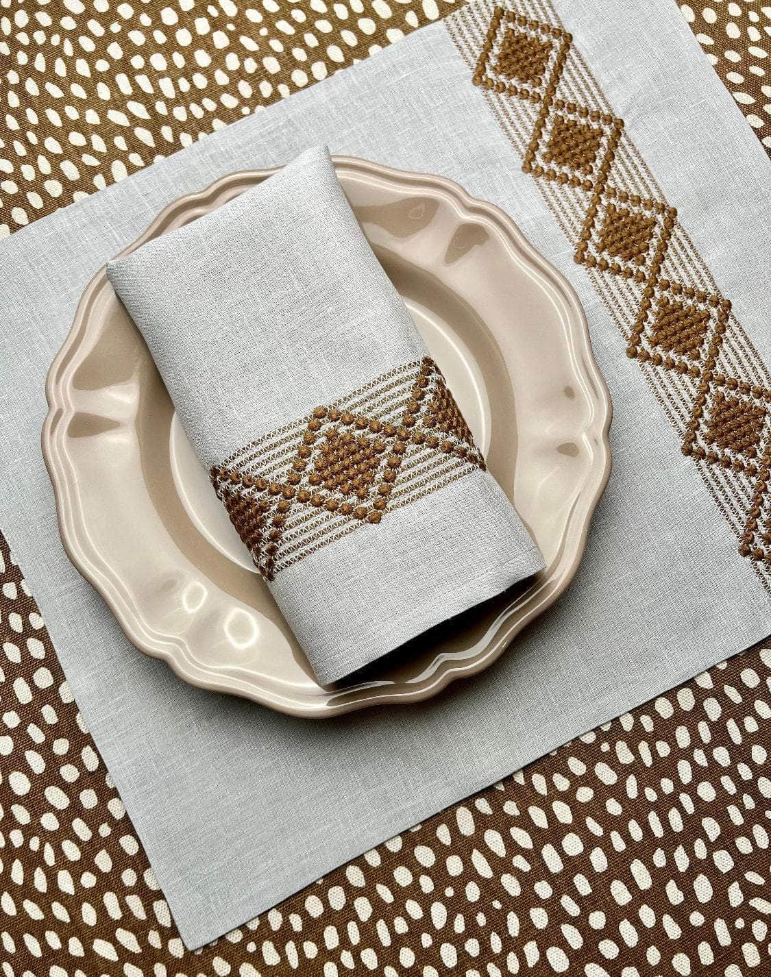 The Diamond Napkin & Placemat Set in Grey & Cocoa | One Napkin and One Placemat