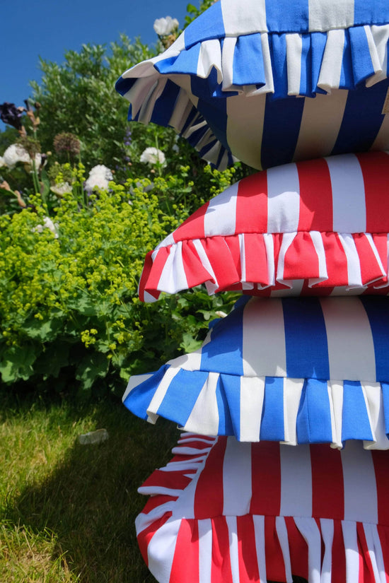 Blue and White Ruffle Detail Cushion | Rectangle