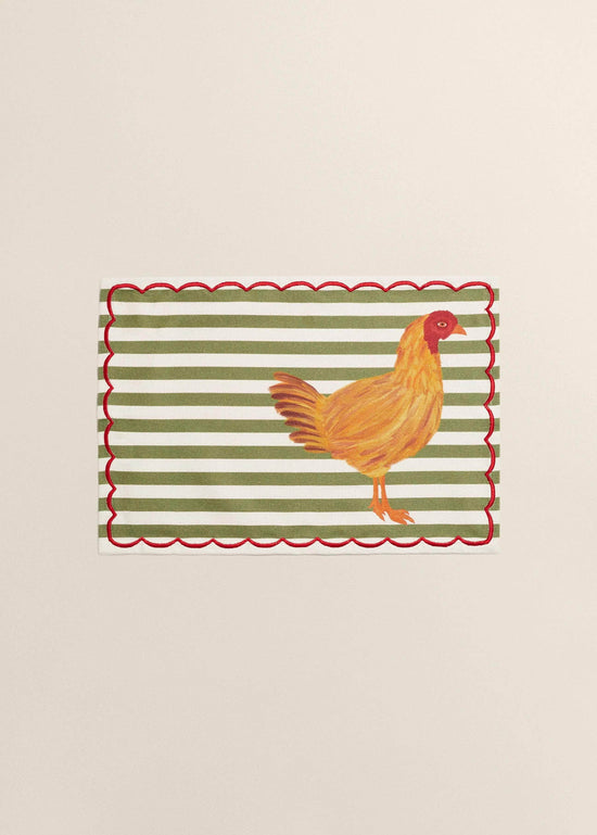 Cotton Green Striped Rooster Placemat