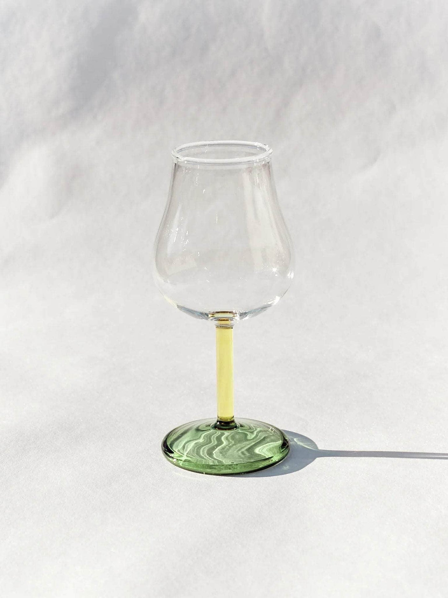 Load image into Gallery viewer, Hand Blown Tall Wine Glass in Yellow/Green
