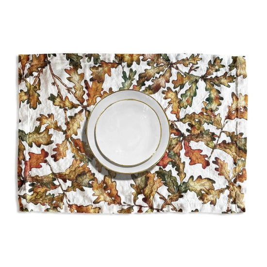 Load image into Gallery viewer, Autumn Leaves Oak Linen Placemat
