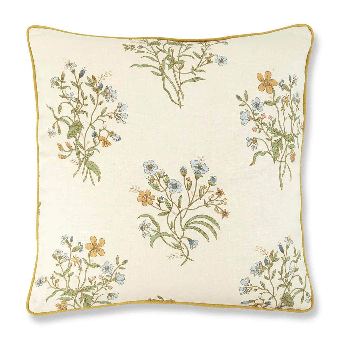 Flower Cushion with Contrast Reverse and Ochre Trim
