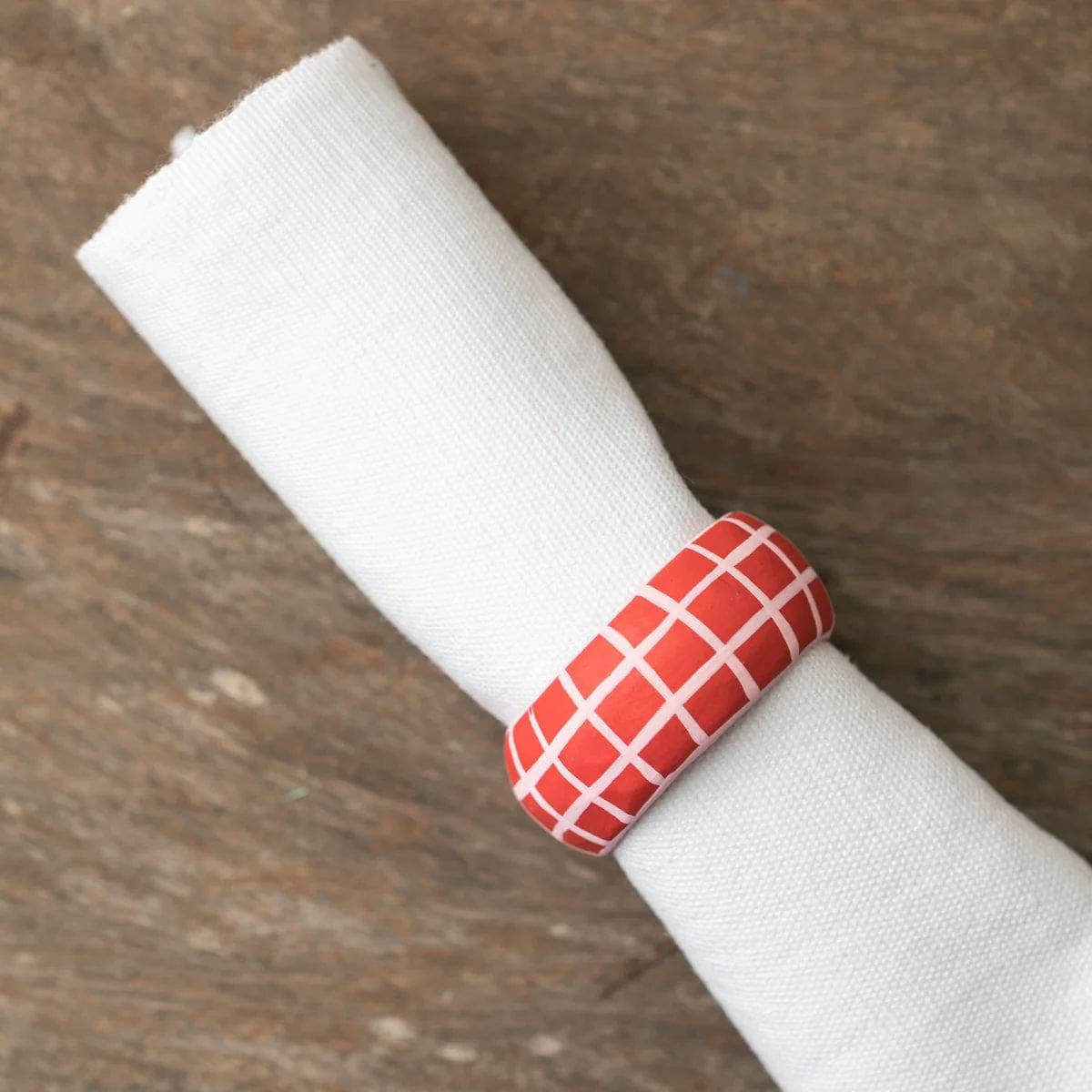 Wooden Check Napkin Holder - Coral