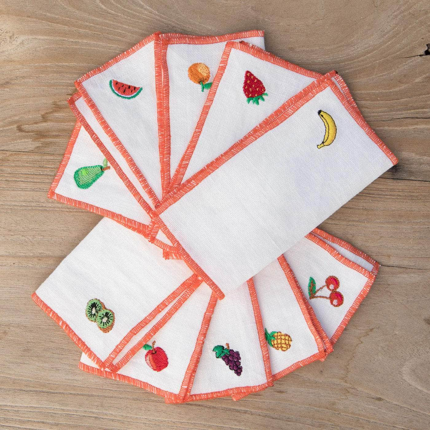 Fruits Themed Linen Cocktail Napkins  | Set of 6