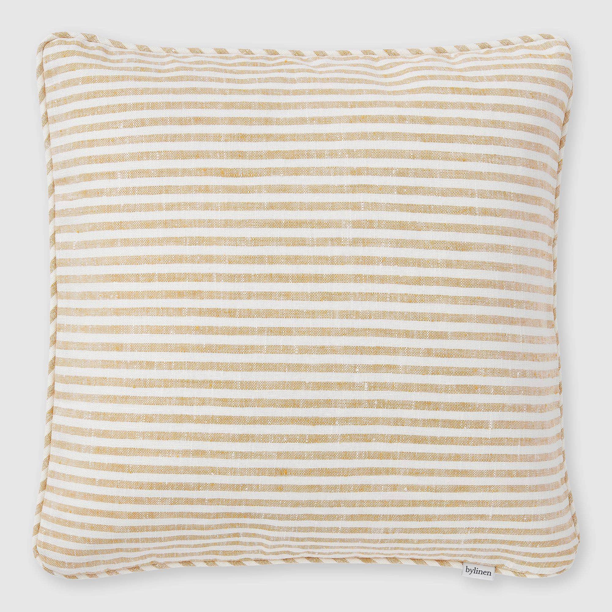 Yellow + White Striped Linen Cushion