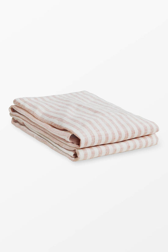 Load image into Gallery viewer, Pink + White Stripe Linen Kitchen Towels - Set of 2
