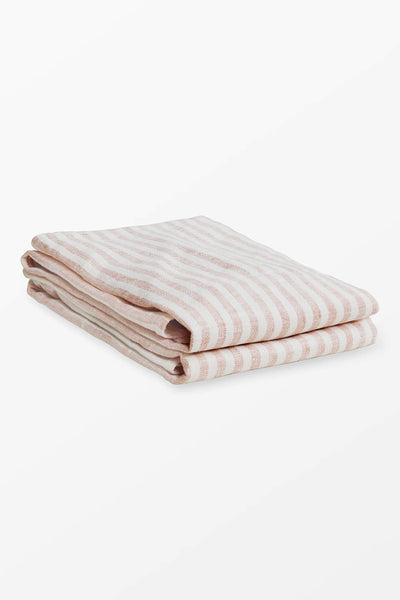 Pink + White Stripe Linen Kitchen Towels - Set of 2