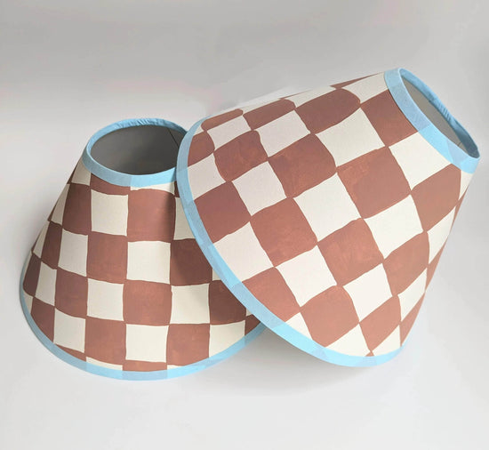 Rust & Blue Checkerboard Hand Painted Lampshade