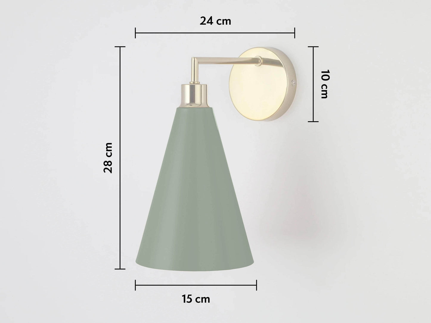 Olive green cone shade wall light