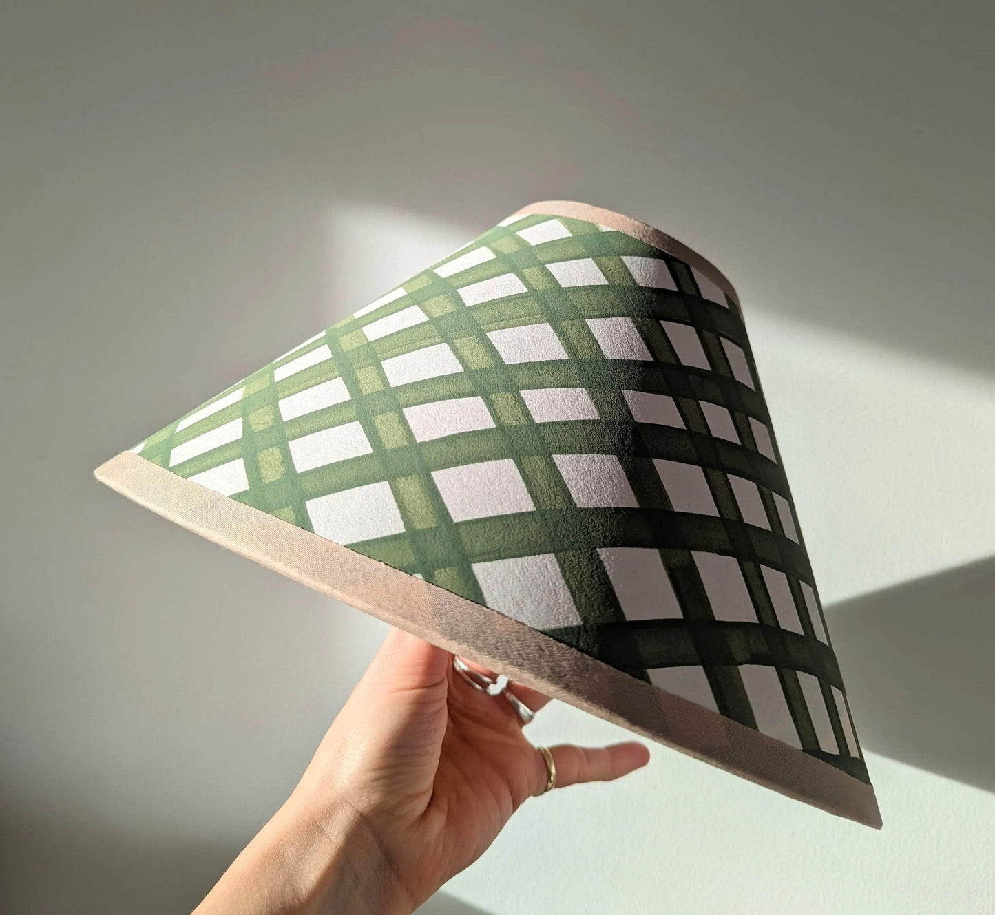 Load image into Gallery viewer, Green &amp;amp; Cream Gingham Paper Lampshade
