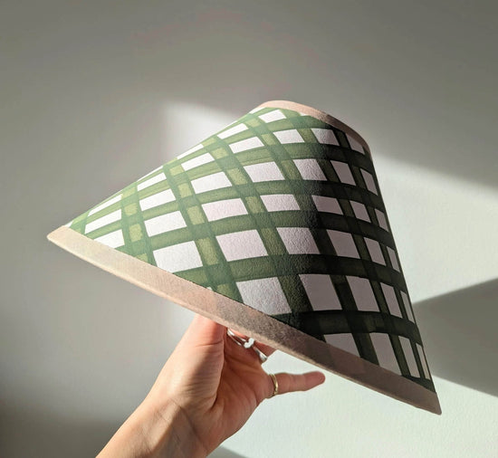 Green & Cream Gingham Paper Lampshade