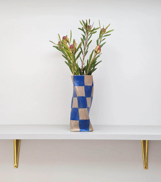 Blue Check Twist Vase