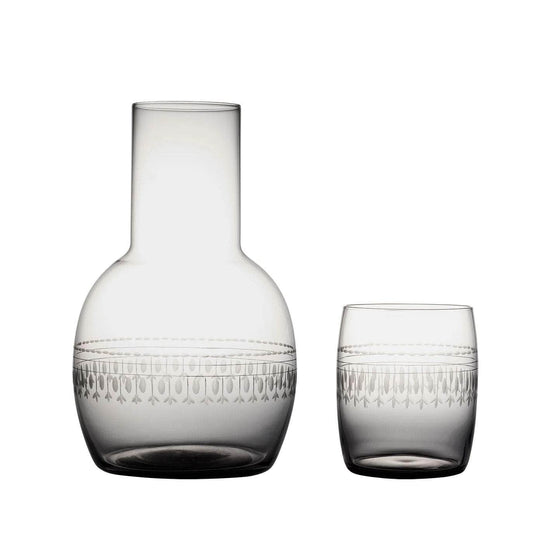 Load image into Gallery viewer, A smoky crystal carafe set with ovals design
