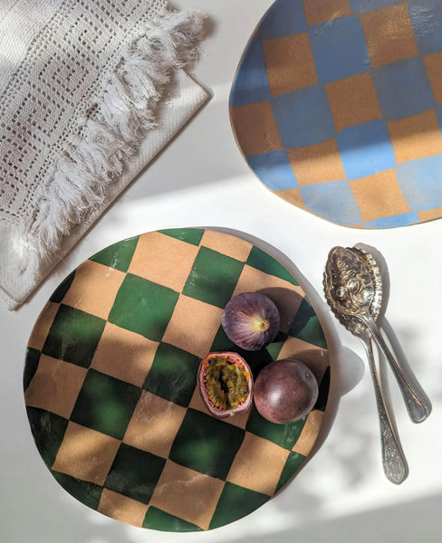 Green Check Serving Platter