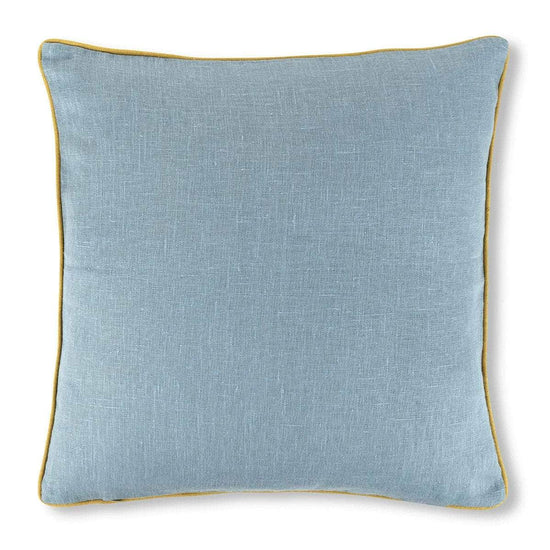 Flax & Field Flower Cushion with Contrast Reverse and Ochre Trim