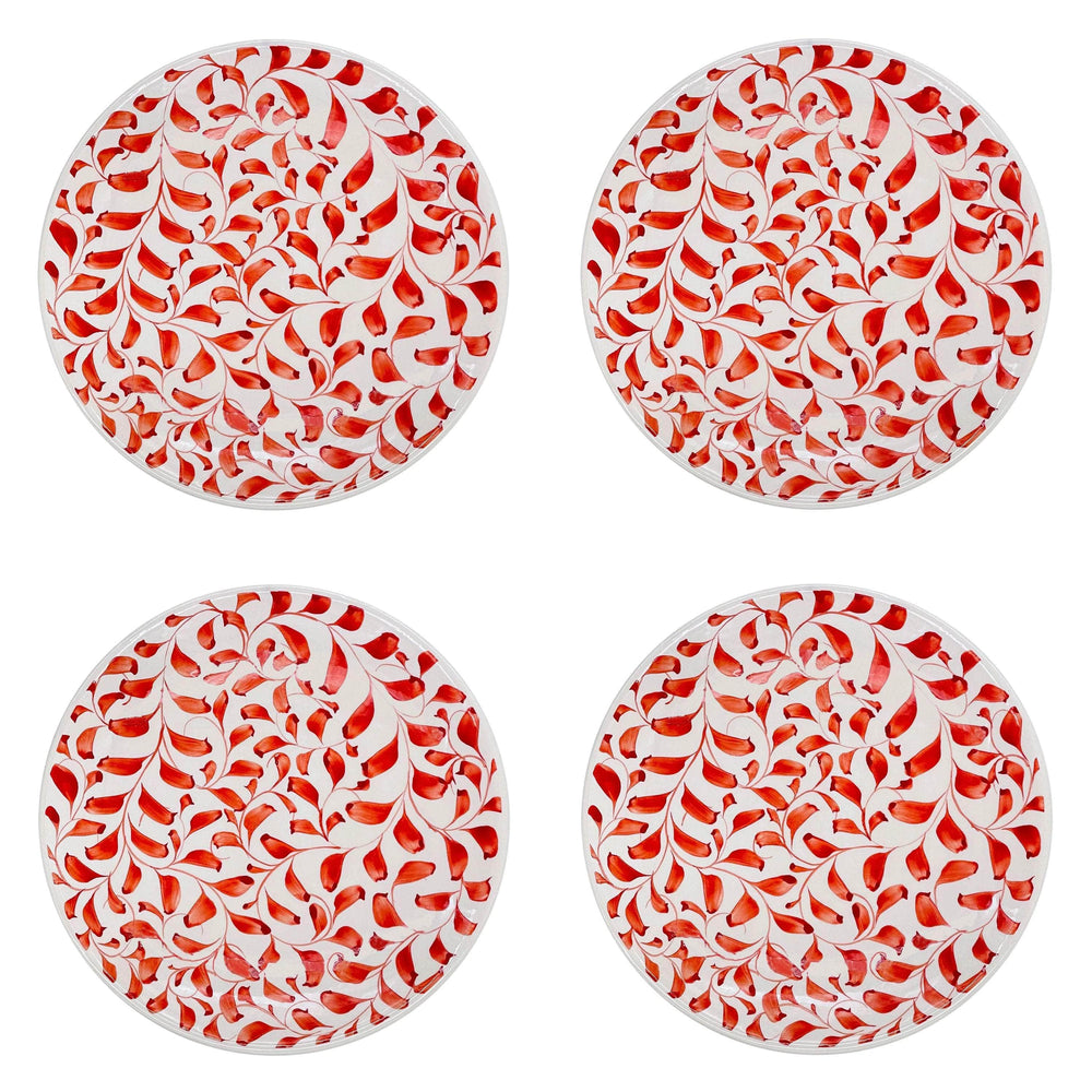 Dinner Plate, in Red, Scroll, Set of Four