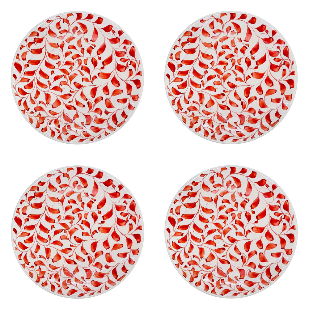 Dinner Plate, in Red, Scroll, Set of Four