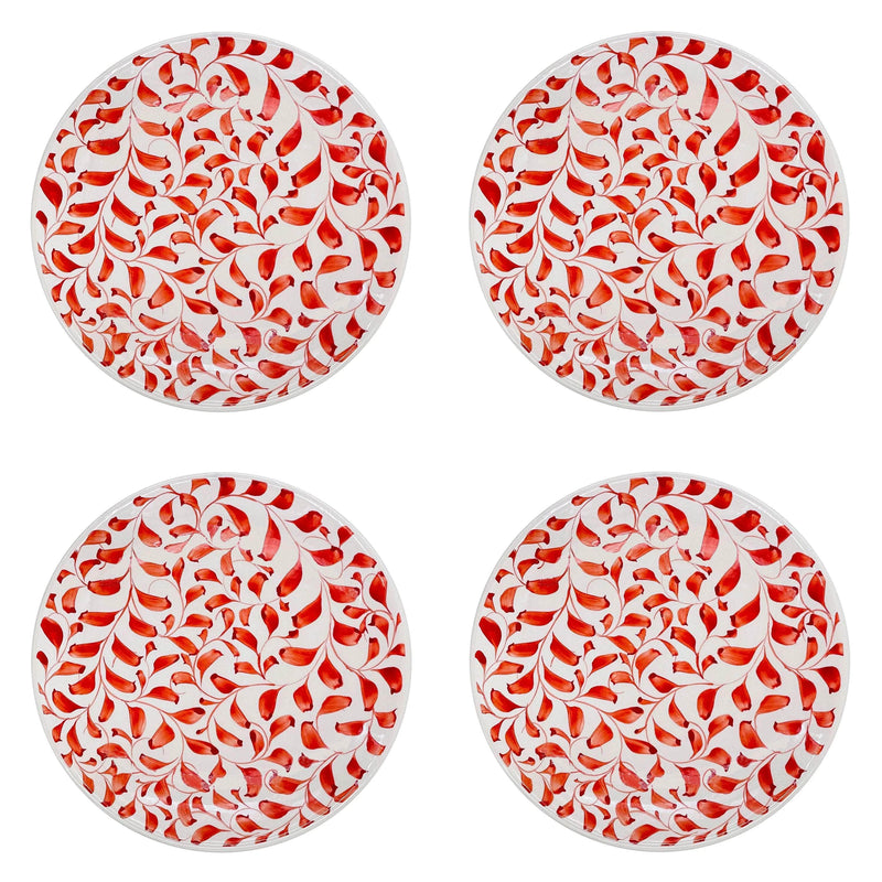 Dinner Plate, in Red, Scroll, Set of Four