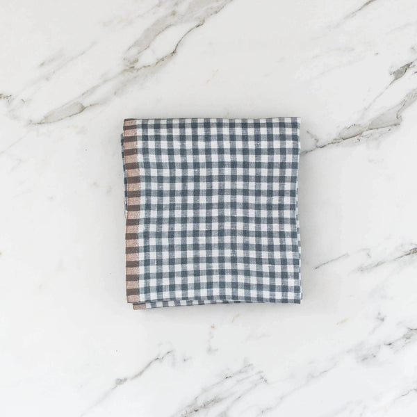 Blue Gingham Linen Kitchen Towel - Set of 2