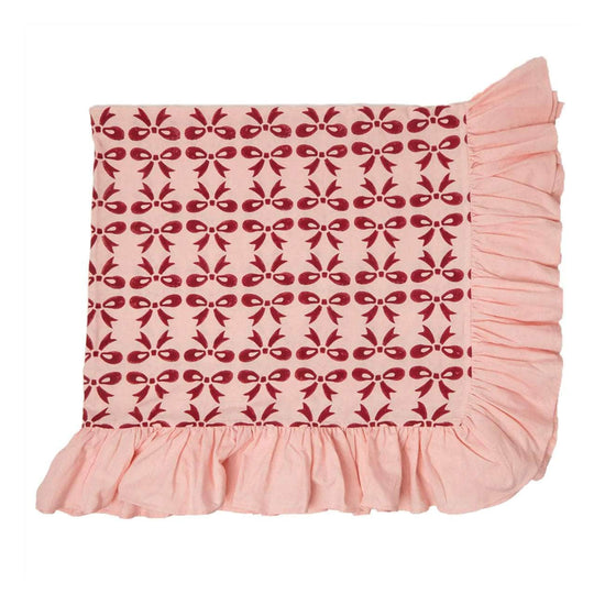 Load image into Gallery viewer, Table Cloth with Frill Bows Burgundy Rose
