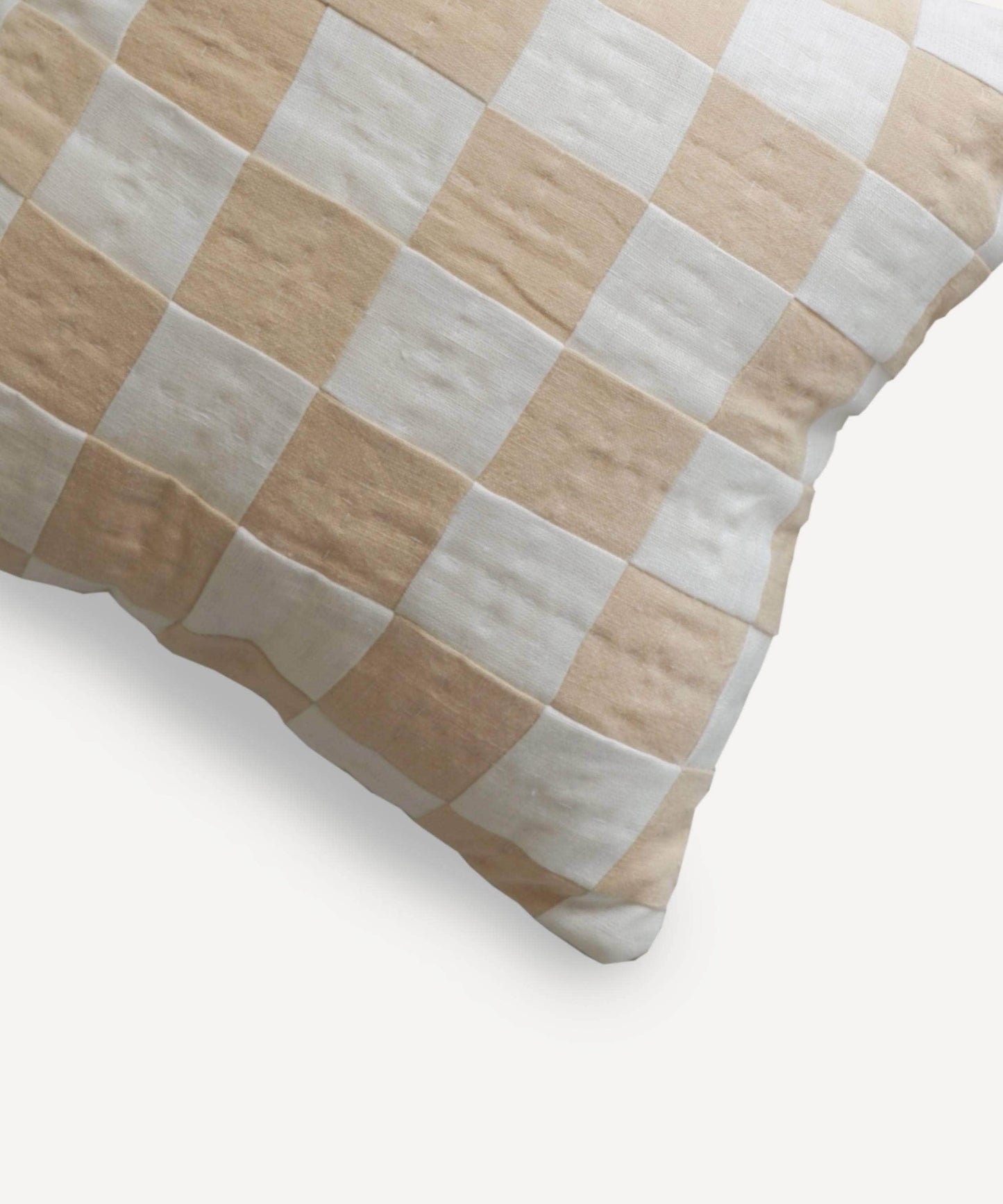 Square Chequered Cushion in Cream