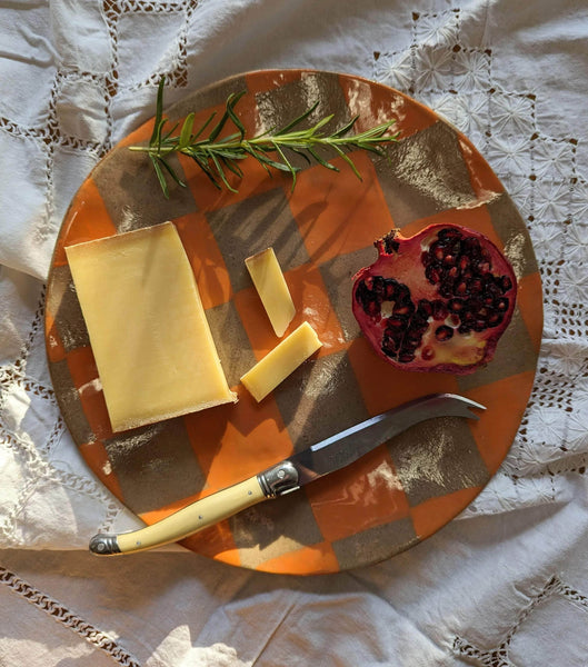 Orange Round Check Serving Platter