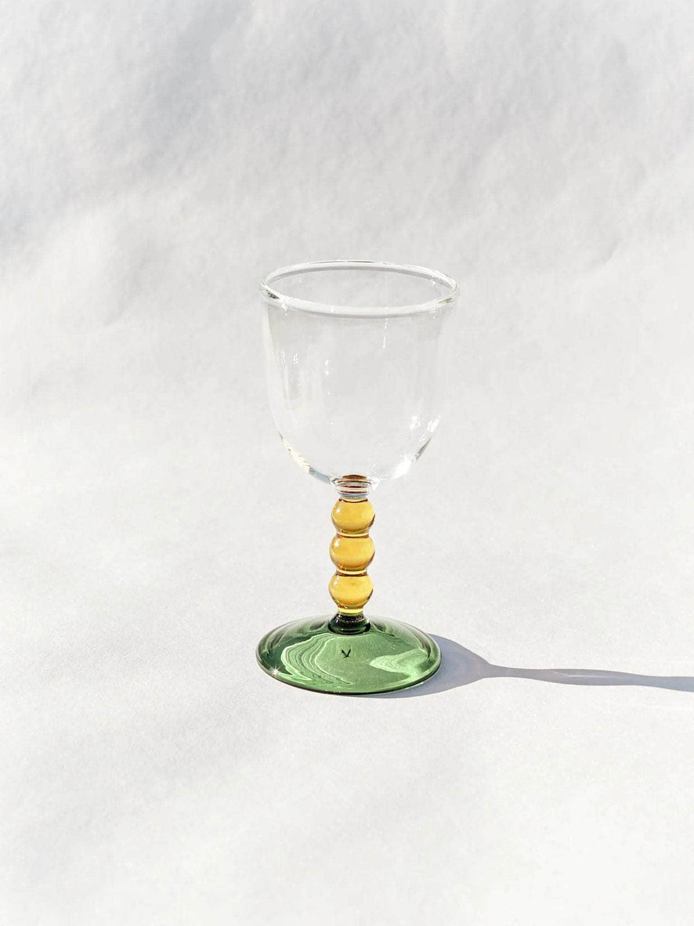 Hand Blown Circle Stem Wine Glass in Yellow/Green