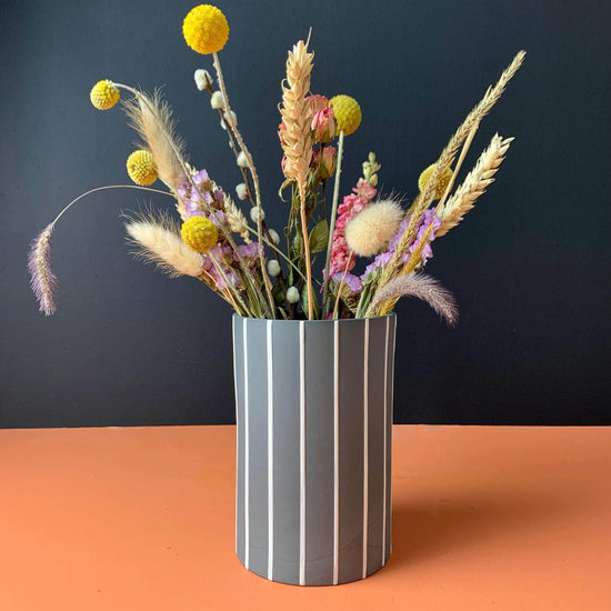 Wide Striped Vase Grey