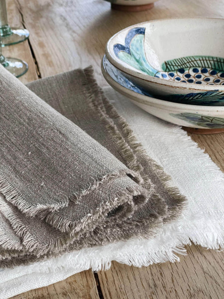 White Fringed Linen Napkin