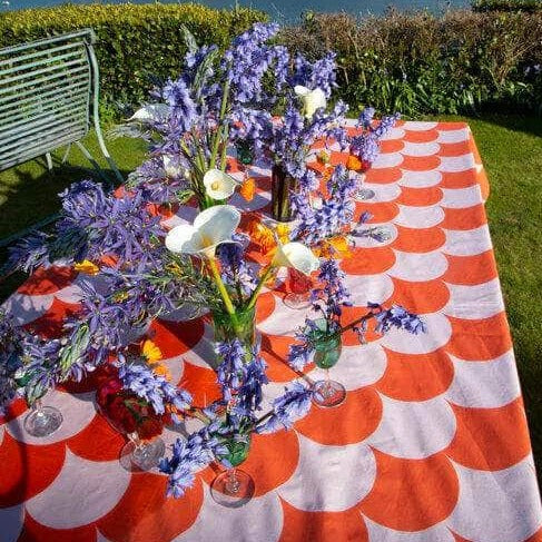 Red and Pink Fishing for Compliments Tablecloth 100% cotton