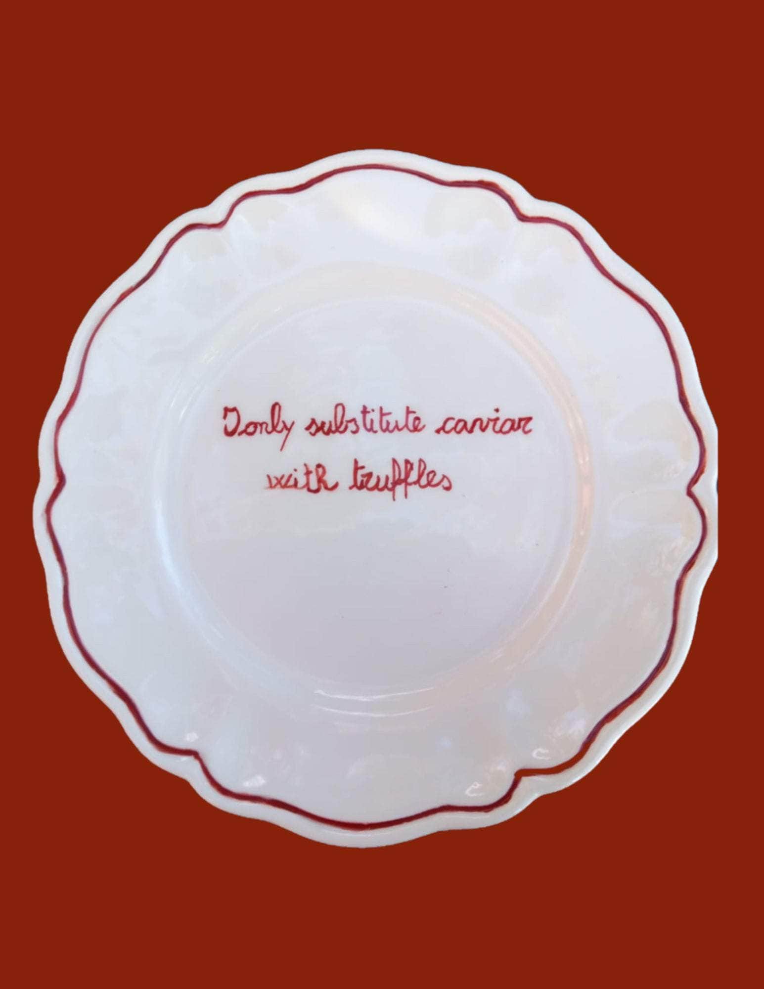 Ceramic "I only substitute Caviar with Truffles" Scalloped Plate | Set of 6