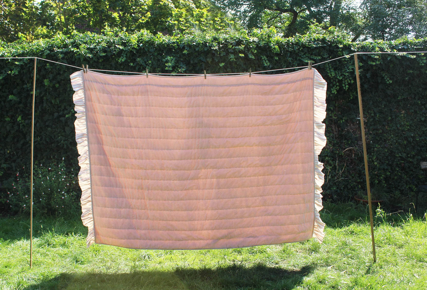 Blush Candy Stripe Linen and Velvet Quilt