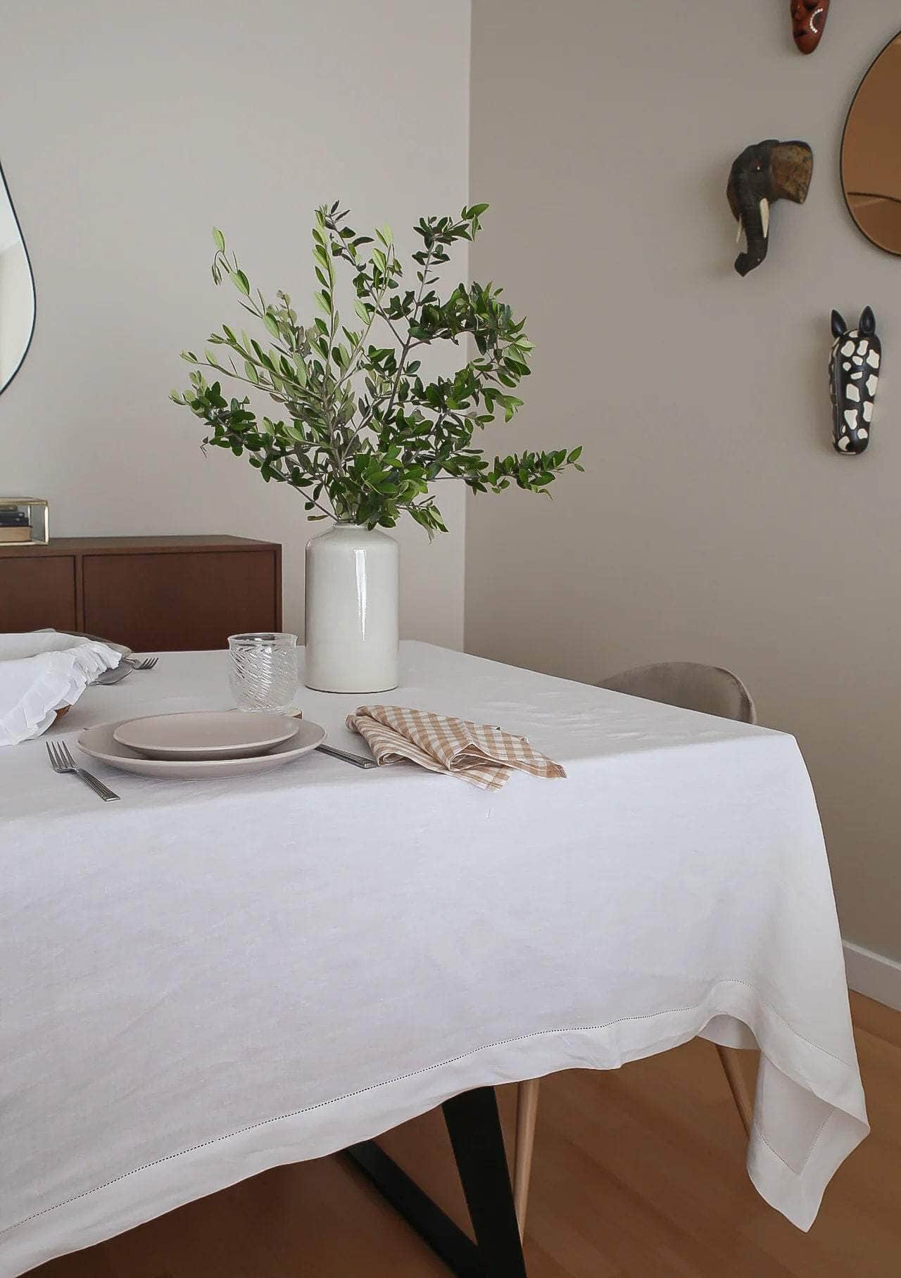 Hemstitch Linen/Cotton Tablecloth, White