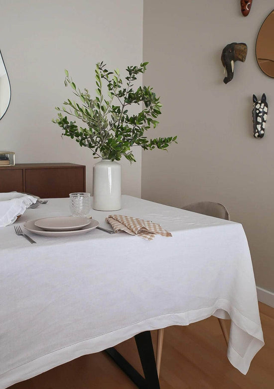 Hemstitch Linen/Cotton Tablecloth, White