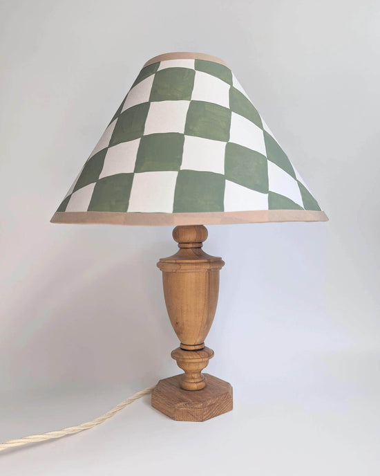 Green & Cream Checkerboard Hand Painted Lampshade