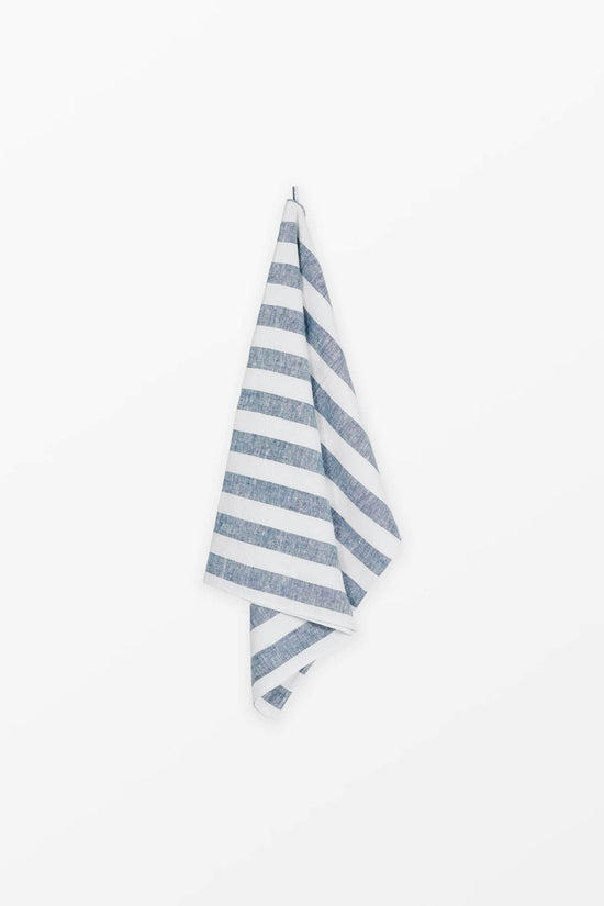 Blue + White Striped Linen Bath Towel