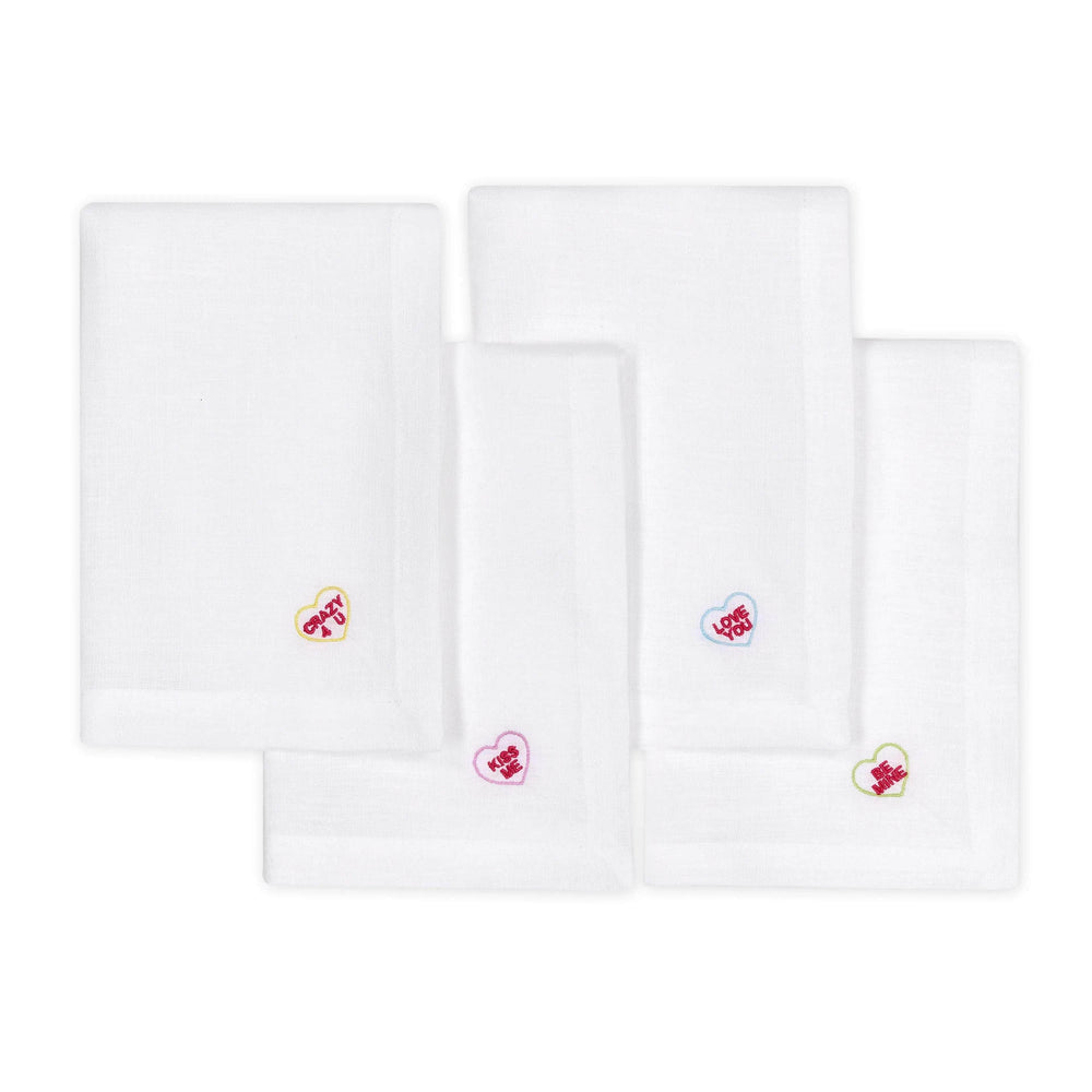 Embroidered Sweetheart Candy Napkins, Set of Four