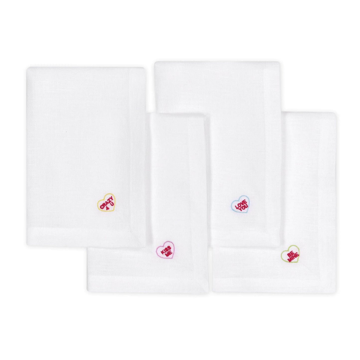 Embroidered Sweetheart Candy Napkins, Set of Four
