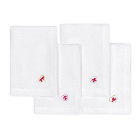 Embroidered Sweetheart Candy Napkins, Set of Four
