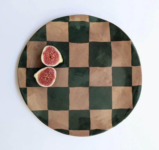 Green Round Check Serving Platter