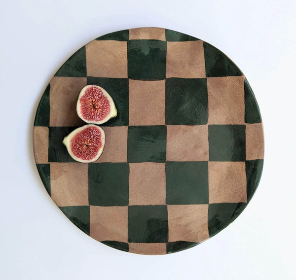 Green Round Check Serving Platter
