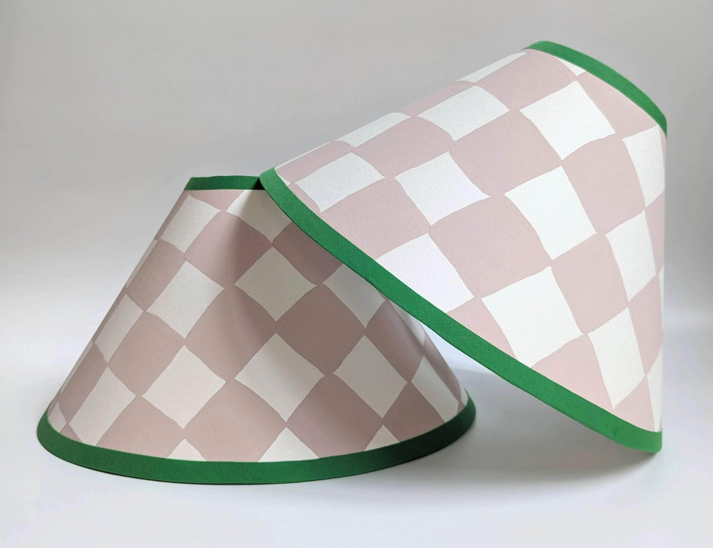 Plaster Pink & Emerald Checkerboard Hand Painted Lampshade