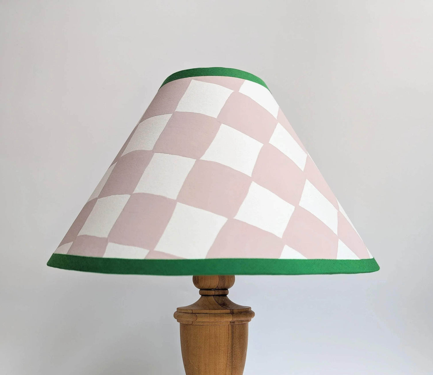 Plaster Pink & Emerald Checkerboard Hand Painted Coolie Lampshade
