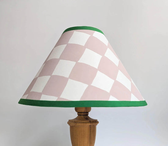 Plaster Pink & Emerald Checkerboard Hand Painted Coolie Lampshade