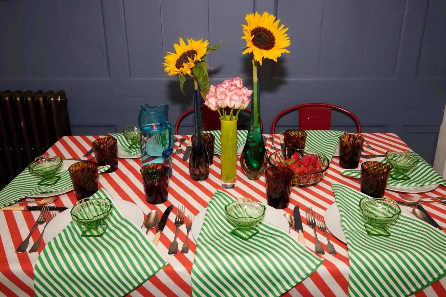 Green and White Broadway Stripe Napkins (Set of 4) 100% cotton